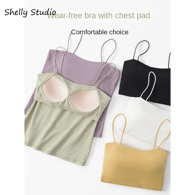 Áo Hai Dây Dáng Dài / Ngắn Màu Đen Có Đệm Ngực Cho Nữ