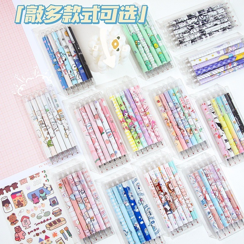 Set 6 Bút Mực Gel Ngòi Bút 0.5Mm Màu Đen Thời Trang Bộ 6 bút gel thời trang đen 0,5mm