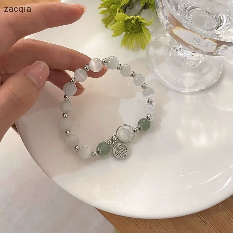 Ins style giả opal bracelet vintage grey moonston bracelet nhân vật trung quốc vòng tay làm bằng tay bùa hộ mệnh phụ kiện trang sức quà tặng sinh nhật vn