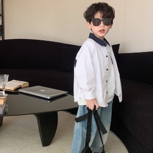 Áo sơ mi bảo hộ lao động bé trai nhật bản và hàn quốc cho bé trai lớn màu phù hợp với tay dài