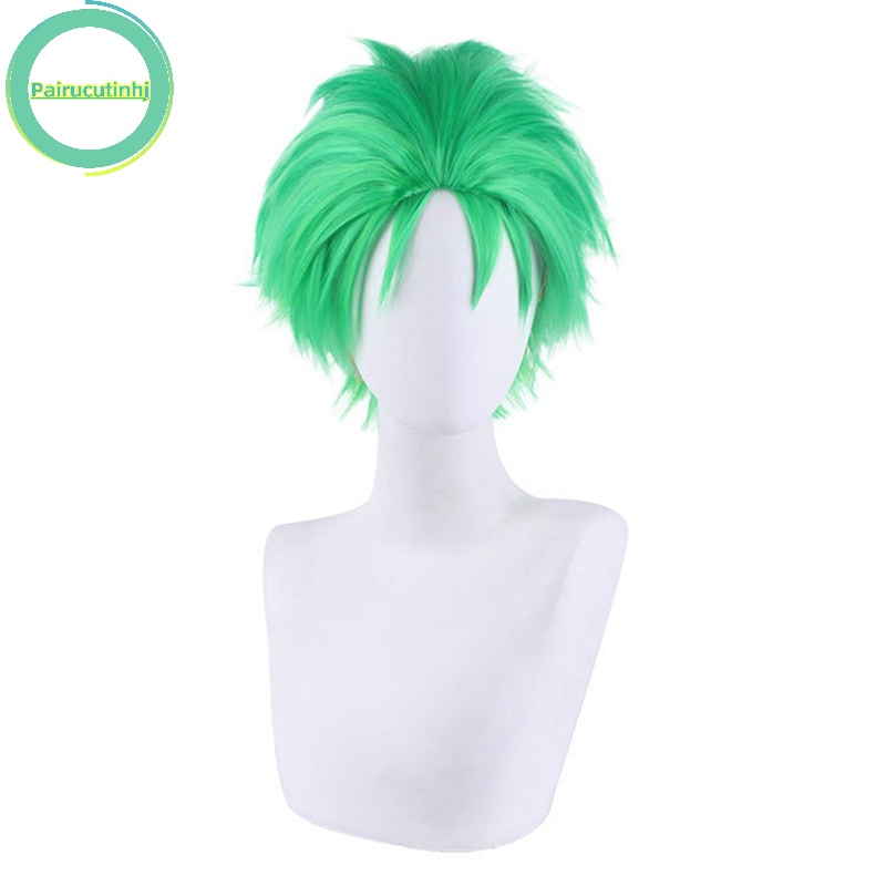 Pairhj anime one piece slicked-back green wig lớp ngắn roronoa zoro cosplay wig vn