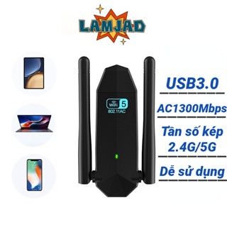 USB Wifi USB Thu Sóng Wifi Tốc Độ Cao 1300mbp 2 Râu Kép Cho Laptop PC Card Mạng Không Dây Băng Tần Kép 2.4/5G Chính Hãng