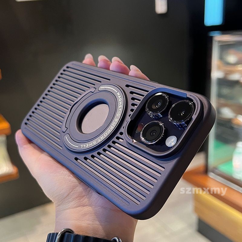 Tản nhiệt vòng từ tính tích hợp chân đế vỏ điện thoại iphone 15 13 12 pro max 15plus rỗng thoáng khí chống rơi bảo vệ vỏ cứng