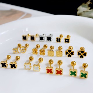 Khuyên Tai Hình Cỏ Bốn Lá Đơn Giản Bằng Thép Titan Mạ Vàng K Không Gây Dị Ứng Cao Cấp