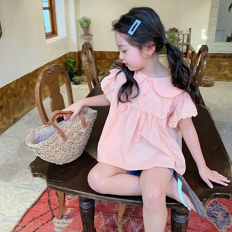 2023 áo sơ mi trẻ em mới mùa hè baby doll collar girls 'top french sweet