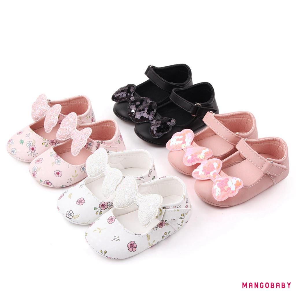 Mg-baby girls dễ thương moccasinss in hoa / sequins nơ trang trí bằng da pu giày đi bộ đầu tiên non-slip summer princess shoes