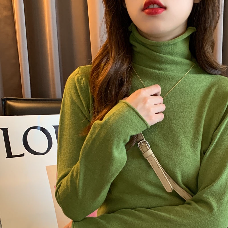 Áo len cổ lọ xếp chồng lên nhau của phụ nữ cổ cao lỏng lẻo xu hướng dệt kim lớp lót màu đỏ mới