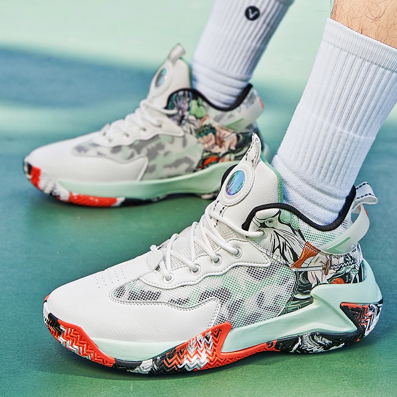 Big size 39-48 high top men basketball shoes non-slip make noise spike đế cao su thoáng khí đan nam thể thao giày thể thao màu trắng thời trang chạy bộ quần vợt running man giày thể thao