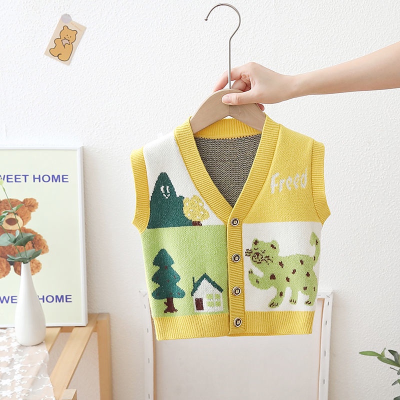 Áo Sweater Dệt Kim Sát Nách In Hoạt Hình Thời Trang Xuân Thu 2023 Cho Bé Trai