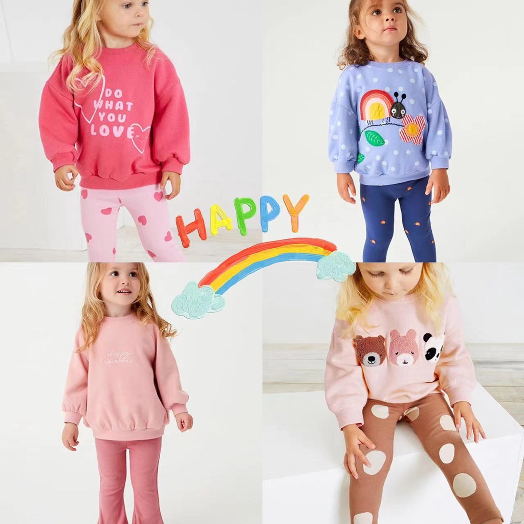 Bộ Áo Sweater Tay Dài Và Quần Dài Phong Cách Âu Mỹ Dễ Thương Thời Trang Mùa Thu Cho Bé Gái