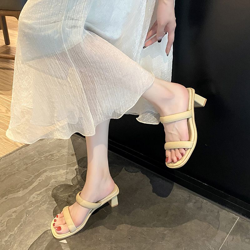 Thời trang nữ retro high-heeled khí chất pháp dép chunky heel sandals 02701