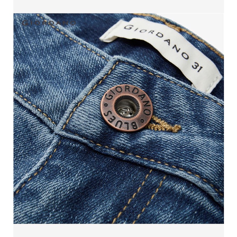 Quần jean cạp vừa in hình năm túi GIORDANO 18113619