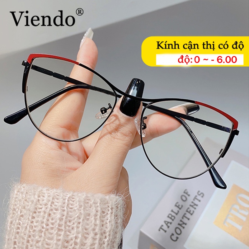 Kính mắt mèo nữ VIENDO thời trang gọng kim loại chống ánh sáng xanh uv400 (có cắt tròng cận)