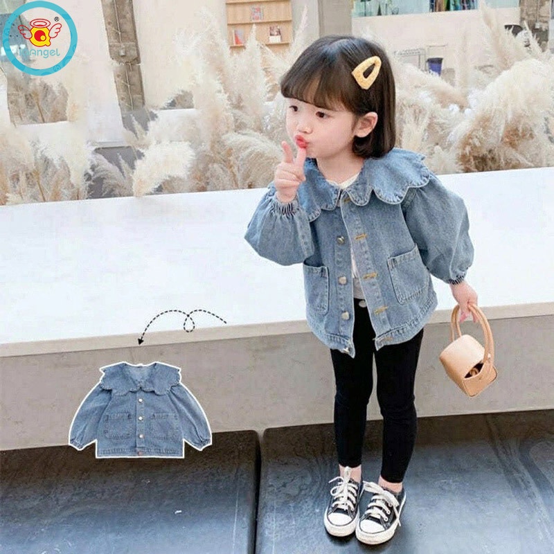 Áo khoác denim IQ ANGEL phong cách Hàn Quốc thời trang mùa thu dành cho bé gái