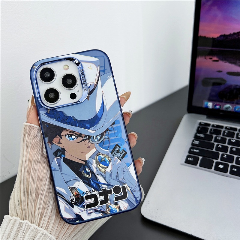 Màu bạc mờ anime thám tử lừng danh conan vỏ điện thoại hoạt hình cho iphone 14 13 12 11 bìa