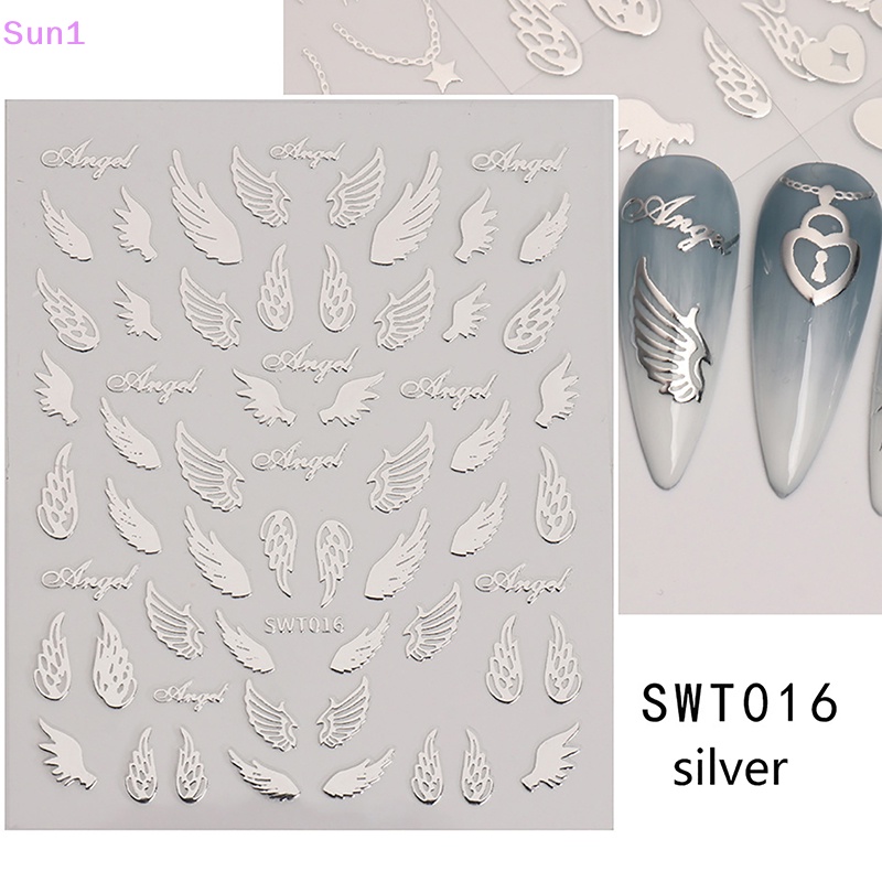 Sun1> sliver nails stickers mental sun moon star lock angel wing decals nail ch 3d adhesive sliders spring decor accessories tốt