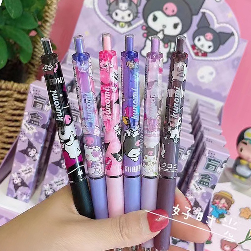 6 Cái/bộ Sanrio Kt Cat Kuromi 0.5Mm Balck Bút Bấm Viết Bút Nhanh Khô Viết Êm Công Cụ Học Tập Bút Mực Bút Gel Văn Phòng Phẩm -top3C01