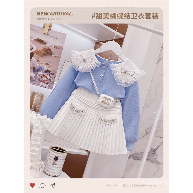 Nơ preppy style two-piece phiên bản hàn quốc váy xếp ly trẻ em quần áo mùa xuân vừa lớn phong cách mới 2023 áo len cho bé gái phù hợp với lhzn