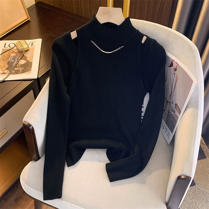 Áo sweater Dệt Kim Tay Dài Khoét Lỗ Phối Dây Xích Kiểu Phương Tây Thời Trang Thu Đông 2023 Cho Bạn Gái