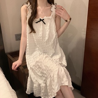  Váy ngủ sugemiusi có đệm ngực phụ nữ mùa hè đơn giản cô gái hàn quốc sinh viên địu bộ đồ ngủ mỏng giản dị có thể mặc quần áo ở nhà bên ngoài 
