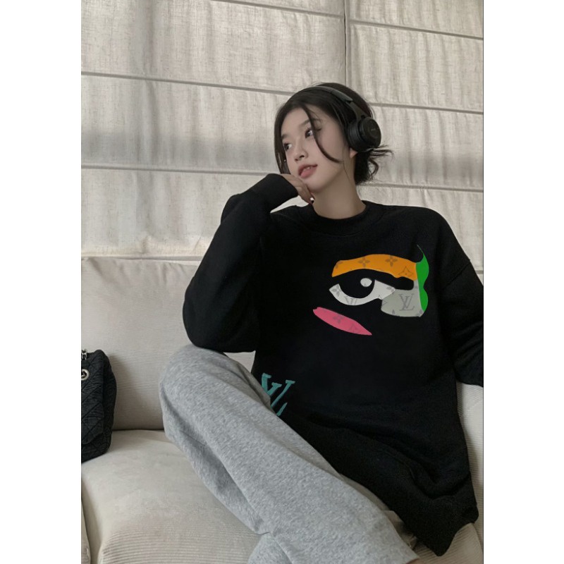 2023 đầu mùa thu mới mặt ngực in hình vòng tròn tóc dài tay áo hoodie nam và nữ giống nhau