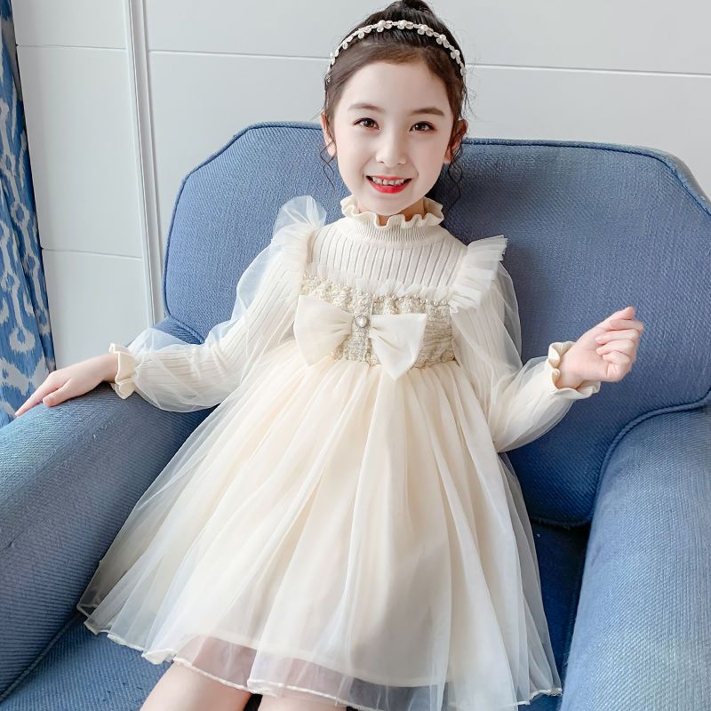 Váy công chúa cho bé gái váy dệt kim mùa thu và mùa đông cho bé gái