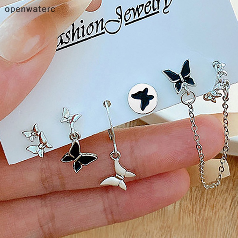 Openwaterc 1 bộ phong cách hàn quốc thời trang màu bạc stud earring set punk cool earrings for women heart eardrop trendy light jewelry vn