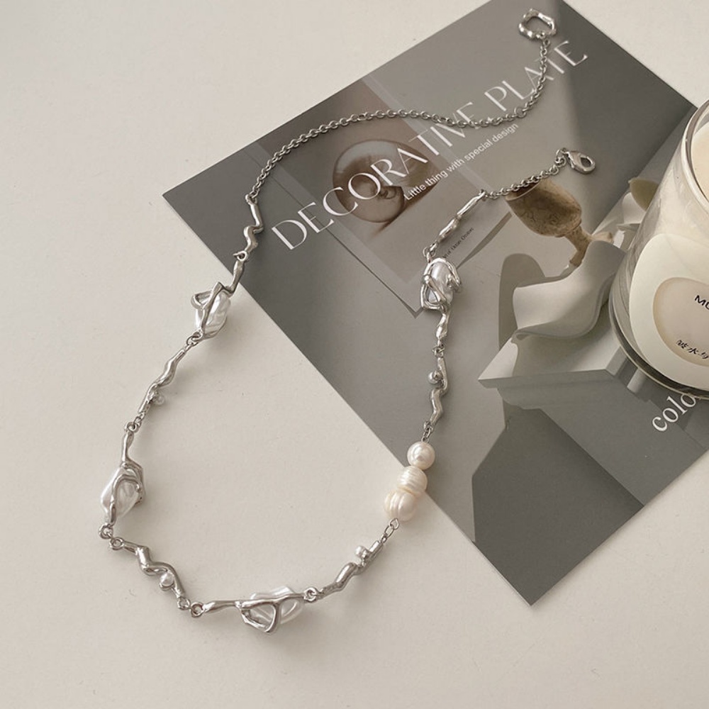 Vòng cổ Kim Loại Đính Ngọc Trai Cao Cấp Sang Trọng Cho Nữ