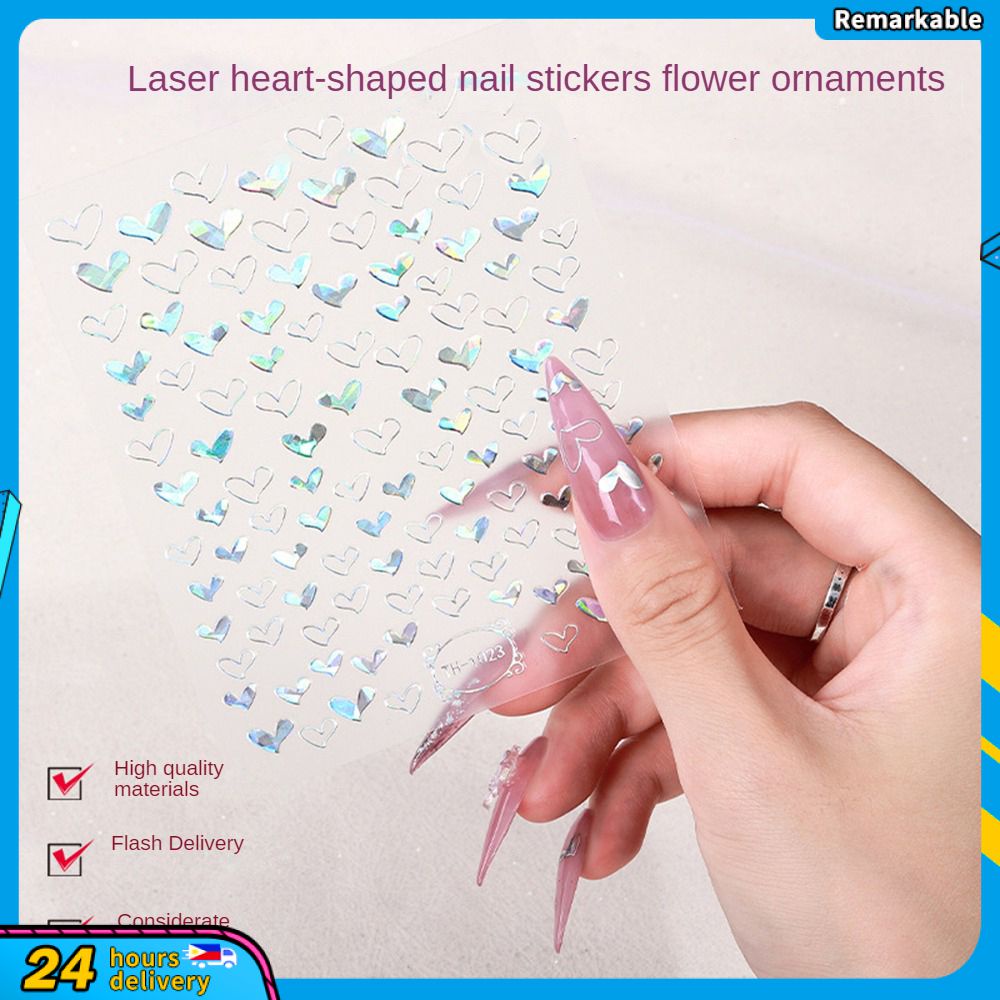 Nhãn Dán Trang Trí Móng Nghệ Thuật 3D DIY Hình Trái Tim Màu Laser