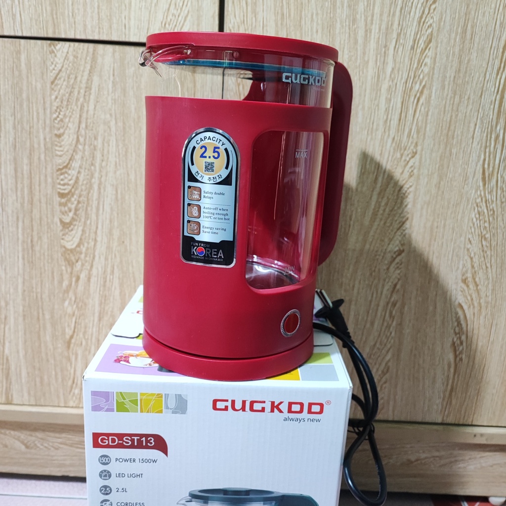 Ấm siêu tốc cukoo thủy tinh st13 2.5 lít, Ấm đun nước siêu tốc trong suốt công suất 1500W bảo hành 1 tháng, lỗi đổi