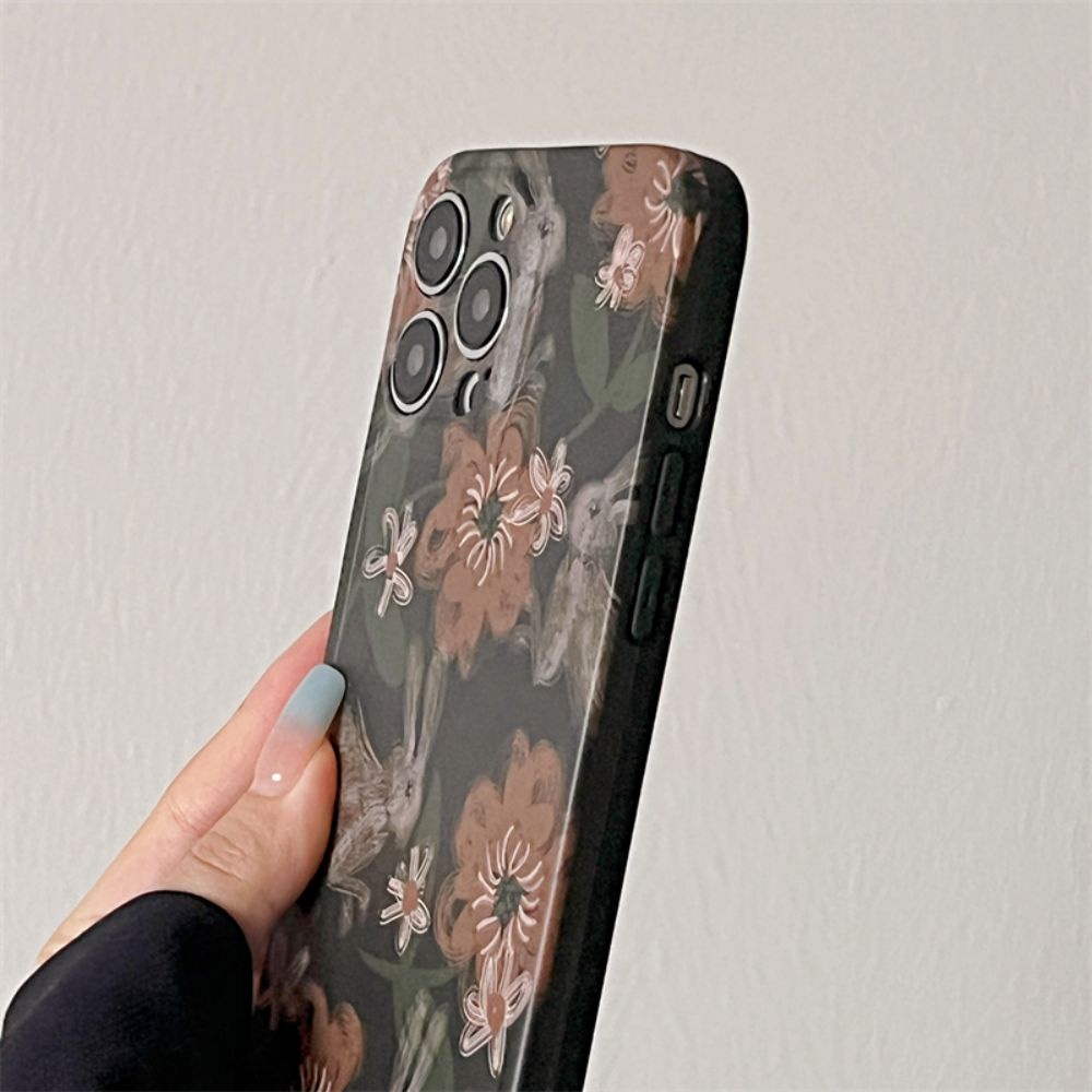 Ốp Điện Thoại IMD Mềm Bảo Vệ Ống Kính Họa Tiết Thỏ Và Hoa Sơn Dầu Cổ Điển Dành Cho IPhone 11 12 13 14 Pro Max