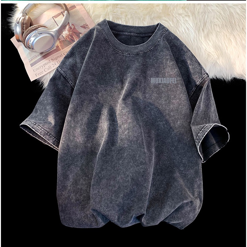 NRVP Áo Thun Đen 100% Cotton Tay Ngắn Dáng Rộng In Hoạ Tiết Độc Đáo