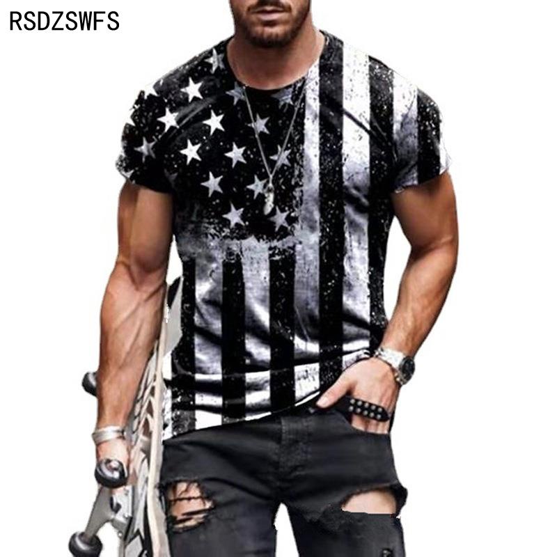 Áo Thun Thể Thao Tay Ngắn Dáng Rộng In Hình Lá Cờ 3D Thoáng Khí Thời Trang Mùa Hè 2022 Cho Nam