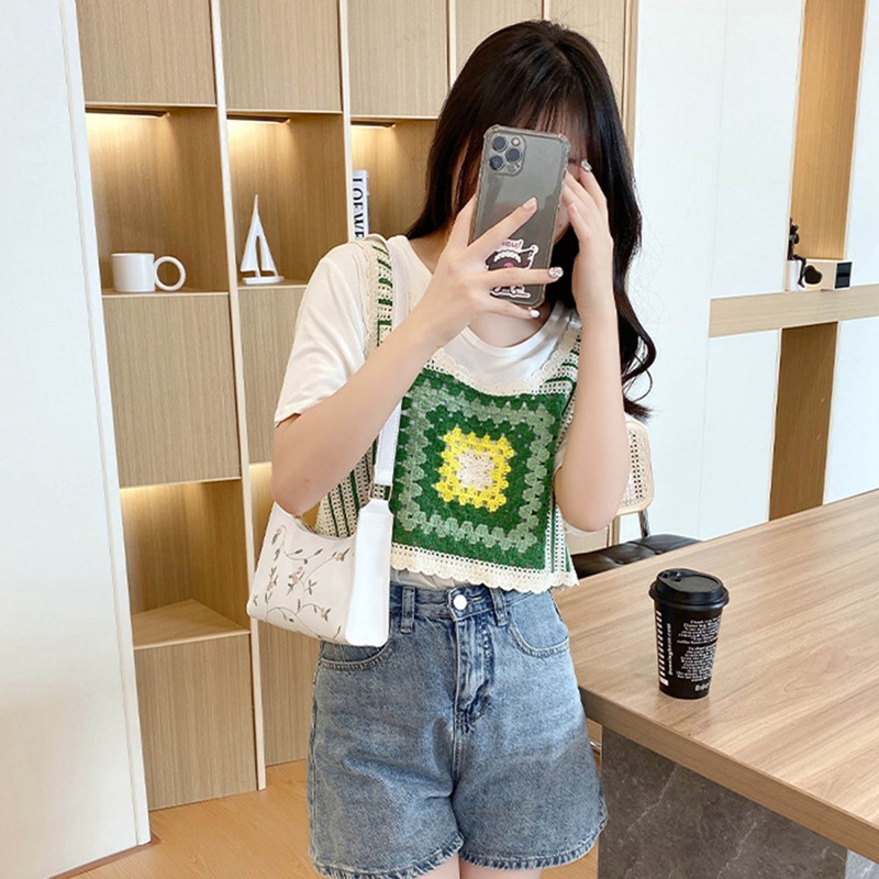 Túi Xách Da PU Mềm Phối Ren Hoa Thời Trang Cho Nữ