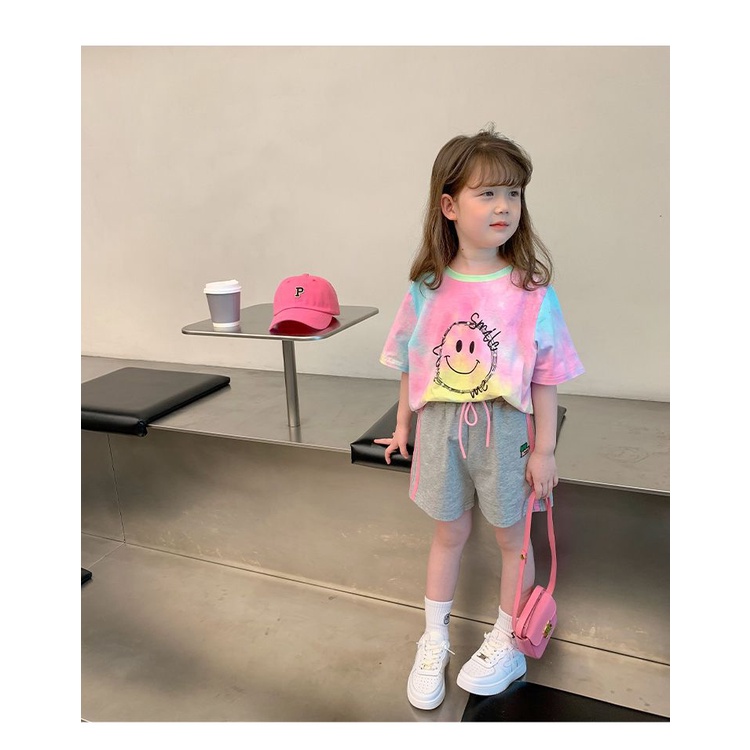 Áo Thun Màu Nhuộm In Hình Mặt Cười Phong Cách Hàn Quốc Thời Trang Mùa Hè Cho Bé Gái