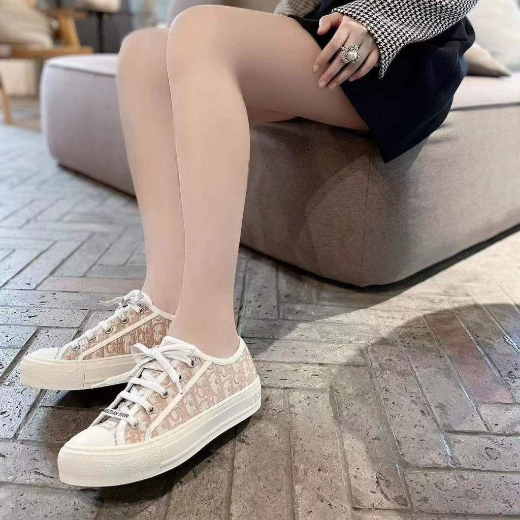 0XQQ DIOR letter printing embroidery 2023 new spring canvas shoes all-match flat white shoes presbyopic board shoes for women