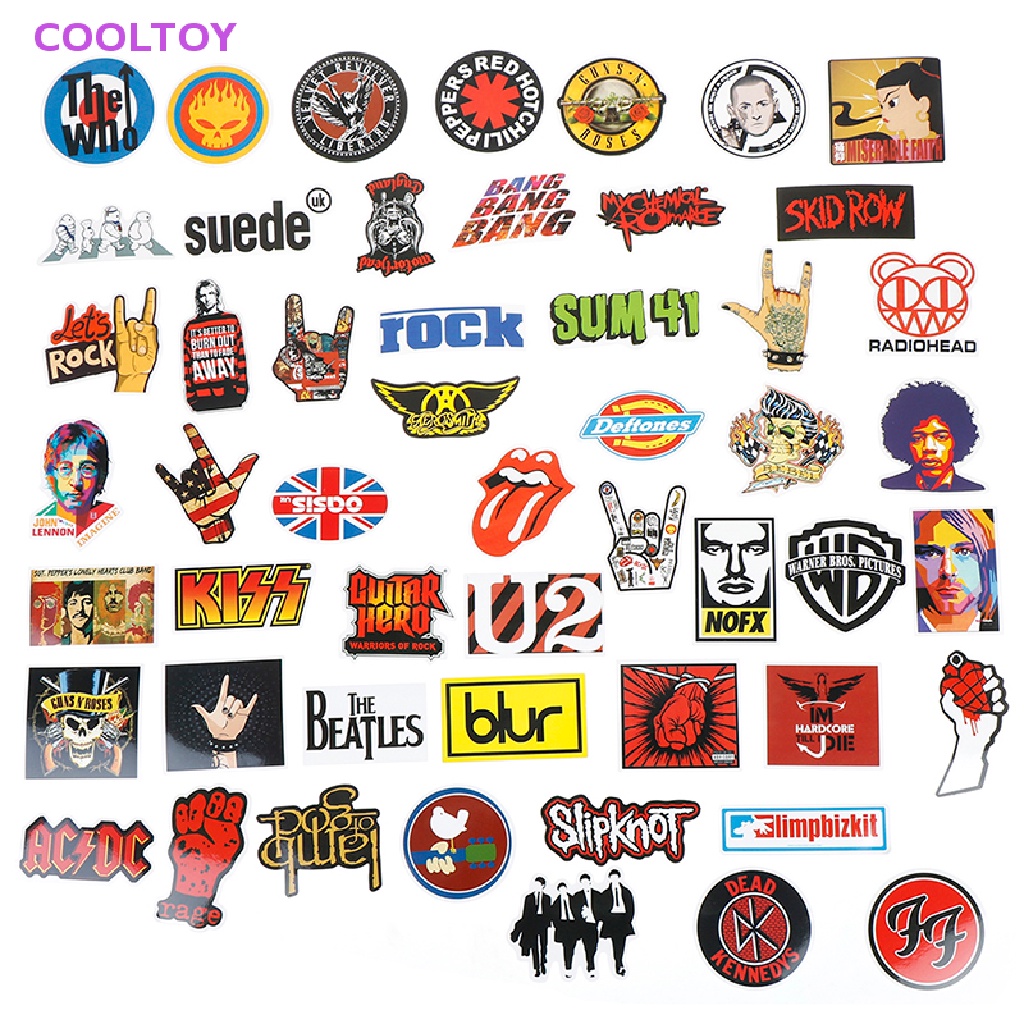 Cooltoy set 52 Sticker Ban Nhạc rock band Cổ Điển Cho Hành Lý Ván Trượt DIY ers