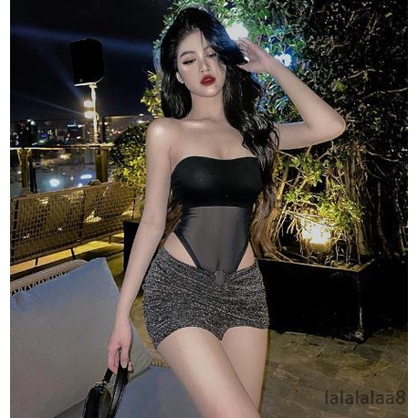 Áo Liền Quần LAA8-Giáng Cổ Thuyền Hở Lưng Ôm Dáng Phối Lưới Ghép Nối Màu Trơn Cho Nữ