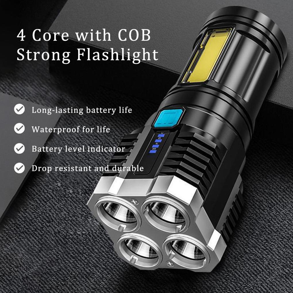 Đèn Pin 1 / 2 Bóng LED IP44 Chống Thấm Nước Siêu Sáng Có Thể Sạc Lại Bằng Cổng USB