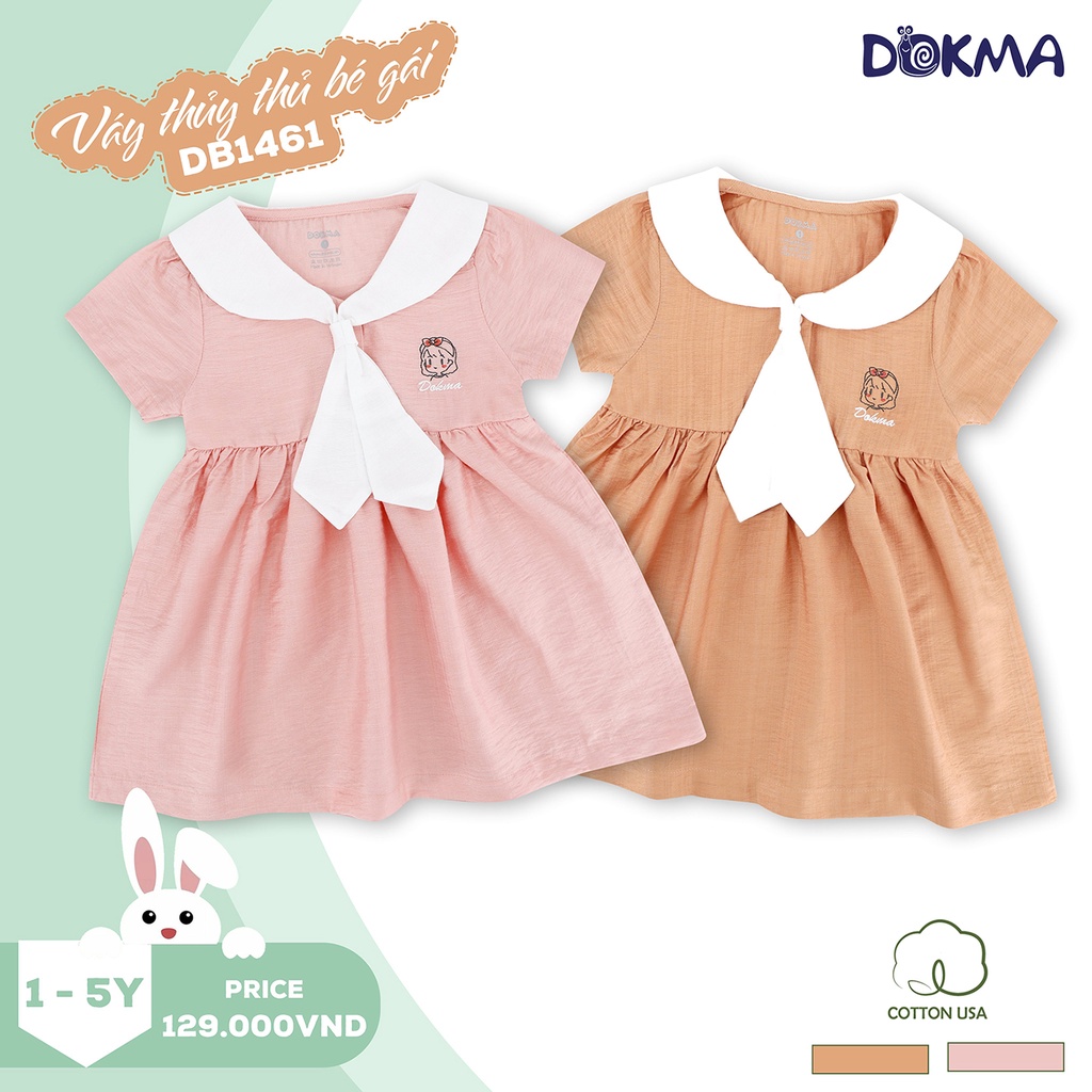 (1->5 tuổi) Váy đầm thủy thủ bé gái Dokma - chất cotton Mỹ mềm mịn, thoát nhiệt, thấm hút tốt (DB1461)
