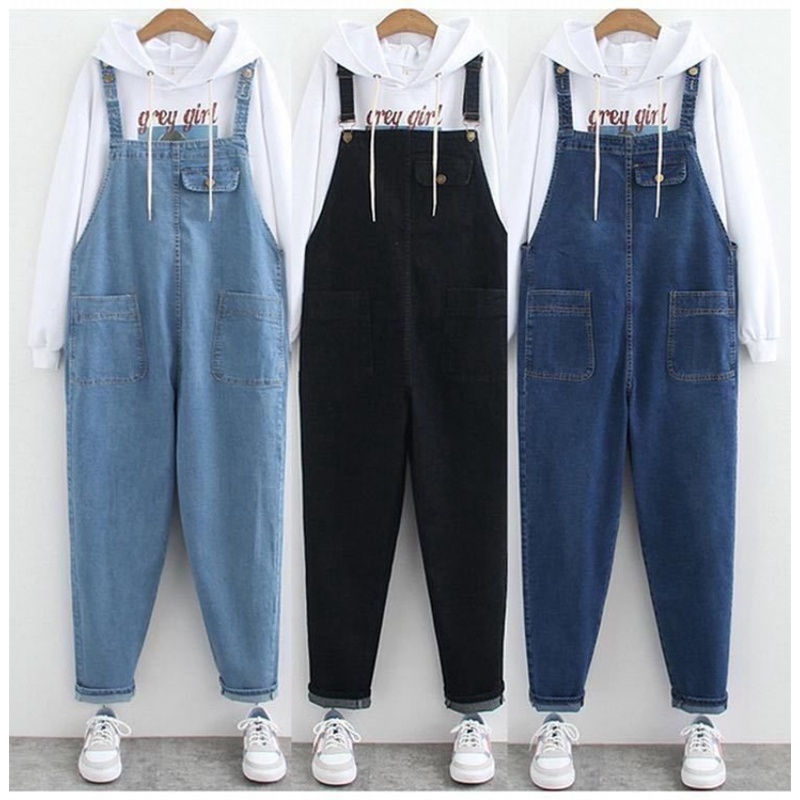 Quần Yếm Jean Dáng Rộng Co Giãn Tốt Plus Size