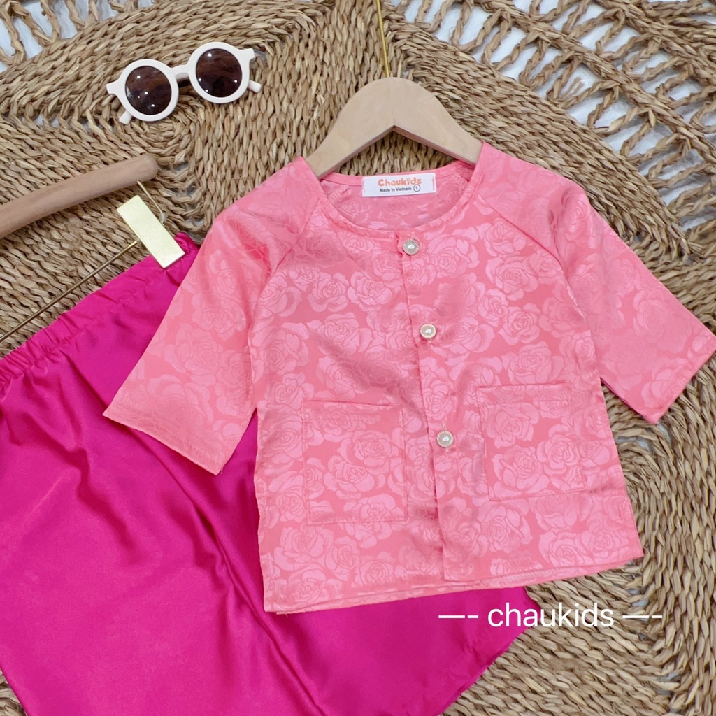 Bộ bà ba bé gái chất gấm mịn đẹp size 8-8kg