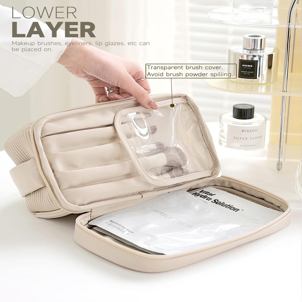 Túi Đựng Mỹ Phẩm Cỡ Lớn Bằng Da PU Hai Lớp Có Tay Cầm Tiện Dụng Cho Nữ