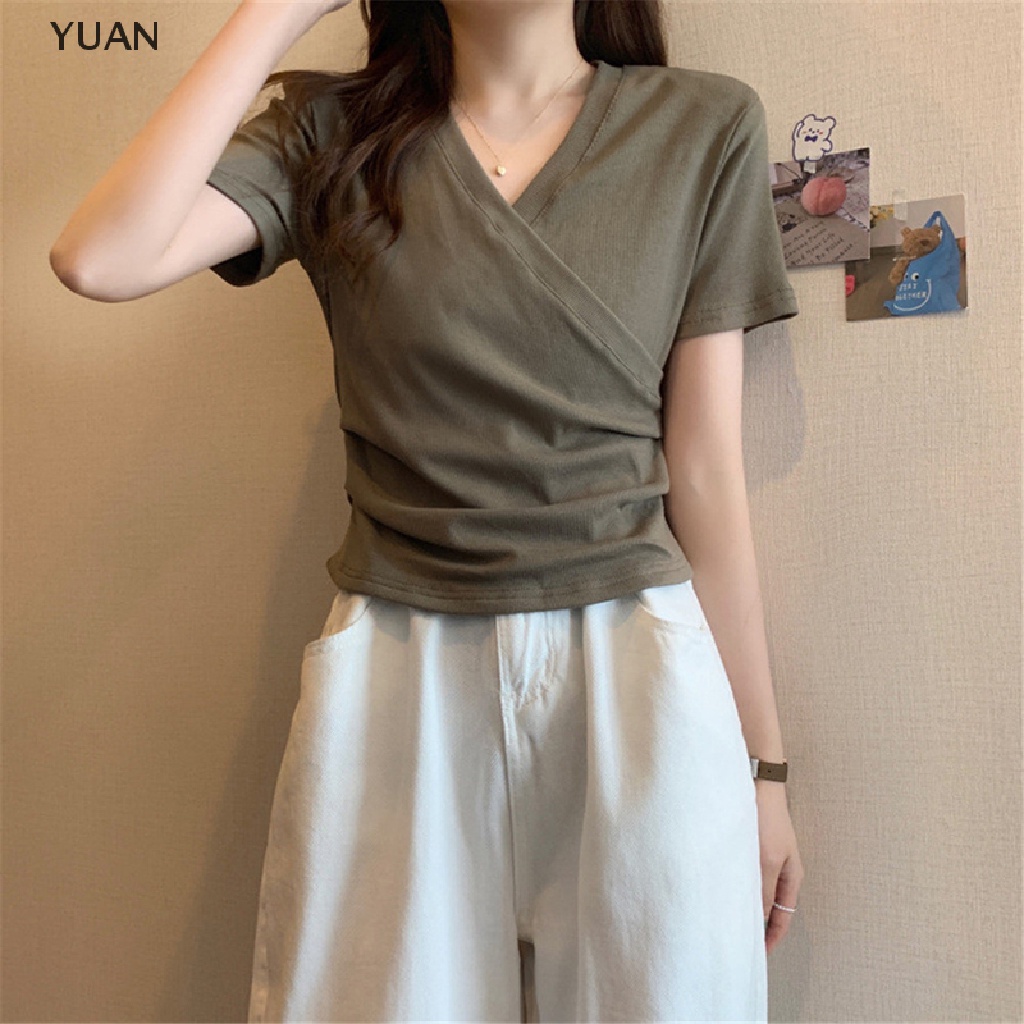 Áo thun CRLNHC ngắn tay cổ chữ V đơn giản cho nữ