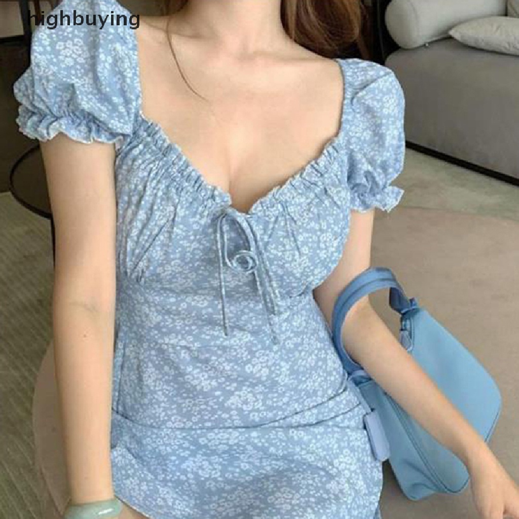 Đầm Chữ A In Hoa Màu Xanh Dương Phong Cách Vintage Quyến Rũ Cho Nữ Plus Size