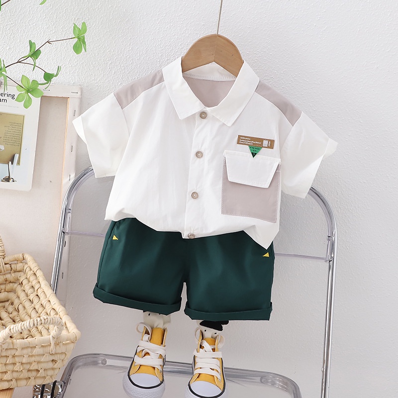 Set Đồ Mùa Hè 2023 Gồm Áo Sơ Mi Tay Cộc + Quần Ngắn Thời Trang Cho Bé Trai