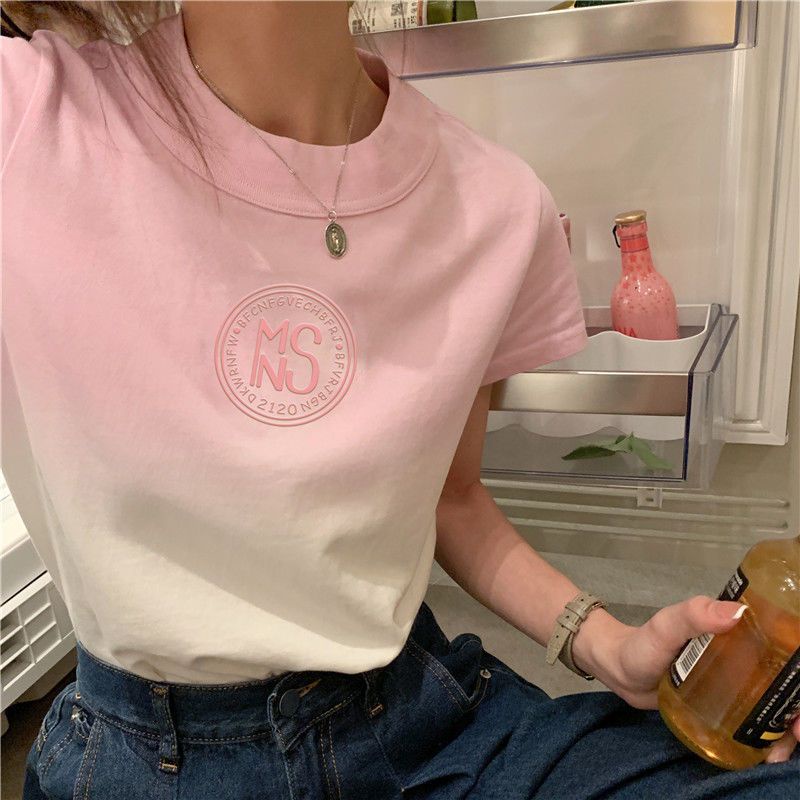 IELGY Áo Thun Ngắn Tay Nhuộm Màu gradient Phong Cách Hàn Quốc Cho Nữ