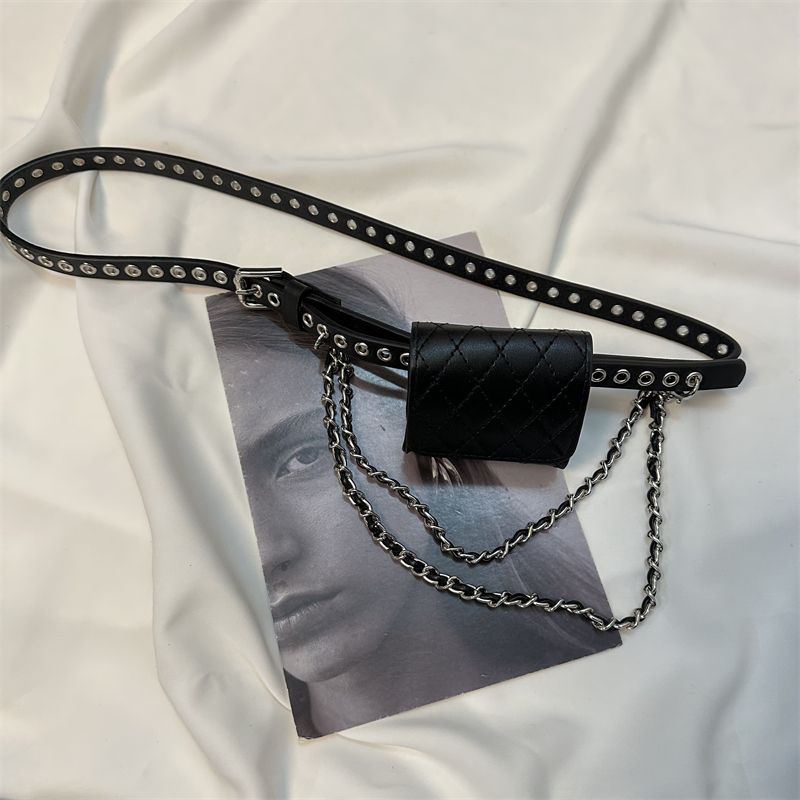 Túi Da Đeo Hông Mini Phối Dây Xích Thời Trang Cho Nữ