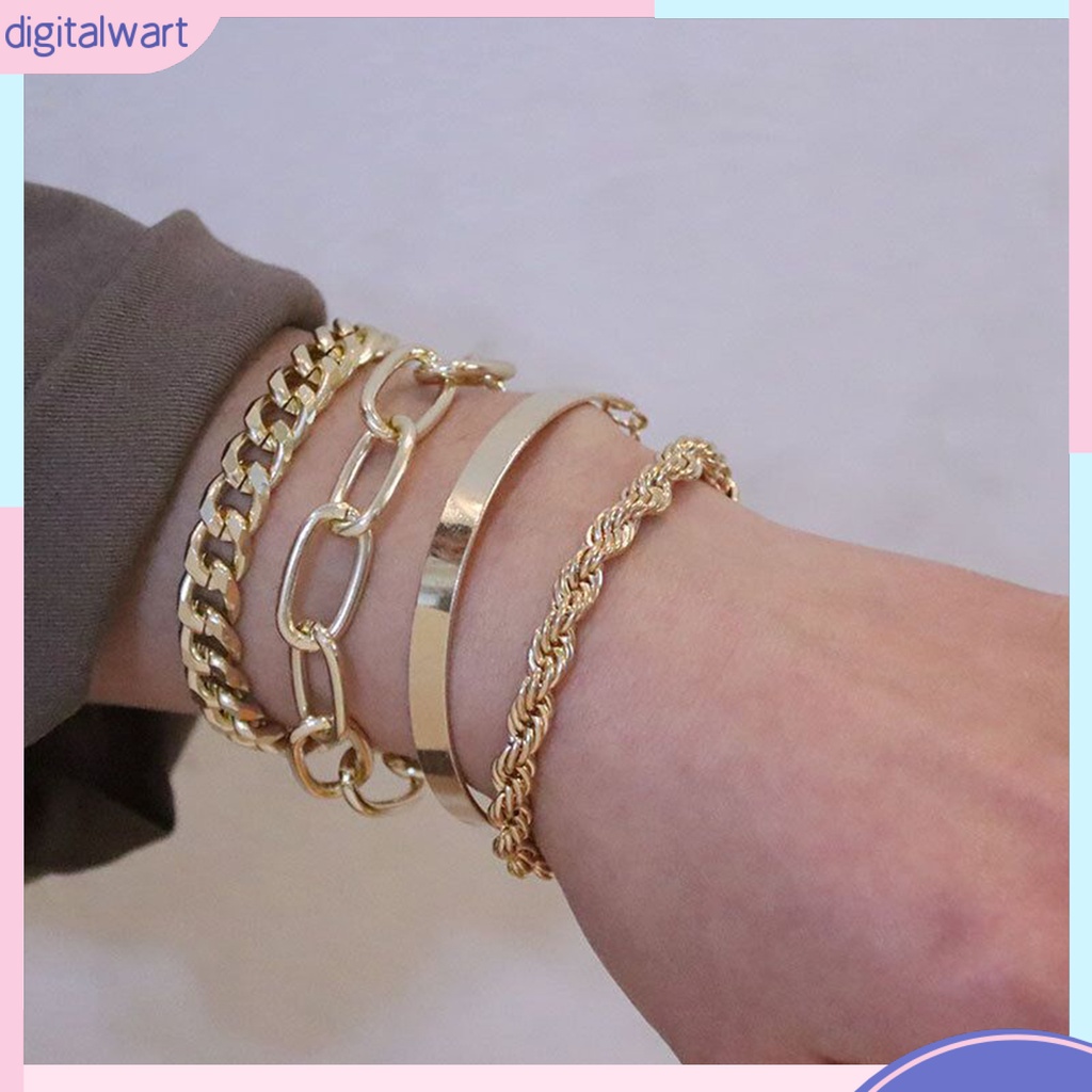 Set 4 Vòng Đeo Tay Mạ Điện Không Phai Phong Cách Vintage Thời Trang Cho Nữ