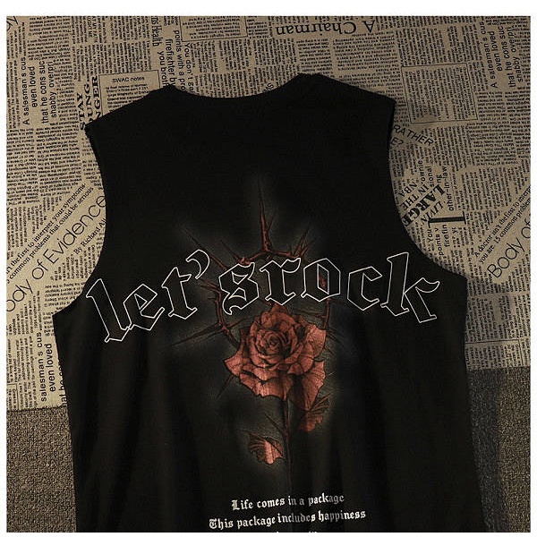 American Fashion Brand Retro Rose Cotton Vest Men's Loose Outer Wear Ins Street Style Sleeveless T-shirt Sports Top XCUU